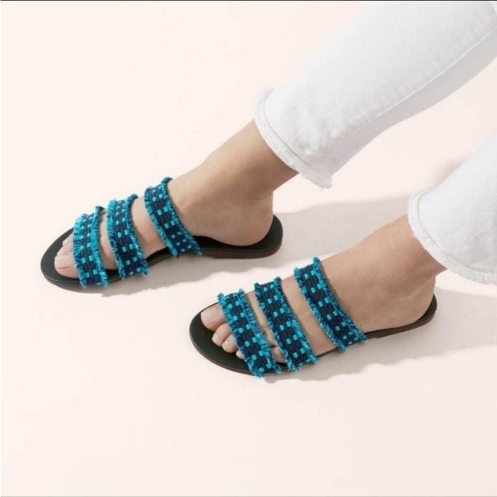 Rothy’s blue teal sandals 9 fringe